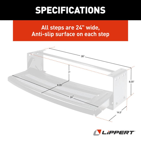 Lippert 432678 Radius Single RV Step Specifications - 24-Inch Wide Anti-Slip Diagram | United RV Parts