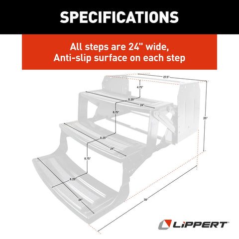 Lippert | 24" Triple Radius RV Step | 432690 | 9" Drop