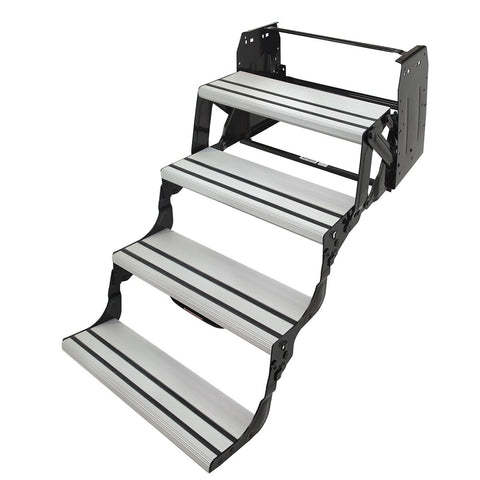 Silver Aluminum Quad RV Step Assembly - Extended Full View | United RV Parts