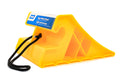 Yellow Camco Super Wheel Chock 44492 with Rope Handle - Angle View | United RV Parts