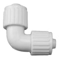 White Plastic Flair-It 3/8" Elbow Coupler 16815 - Side Profile View | United RV Parts