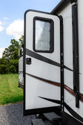 White RV Door with Camco Light Blocking Window Shade - Side Profile | United RV Parts