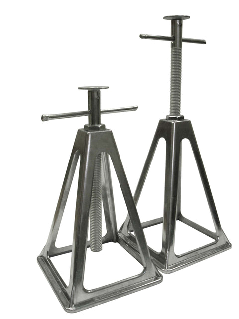 Silver Aluminum RV Stacker Jacks Pair Extended Height - Side Angle | United RV Parts