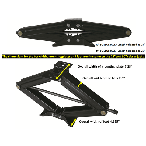 Ultra-Fab RV Scissor Jack Dimensions Diagram - Collapsed & Extended Views | United RV Parts