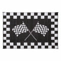 Faulkner Finish Line 8x20 Patio Mat Black Side - Crossed Racing Flags Design | United RV Parts