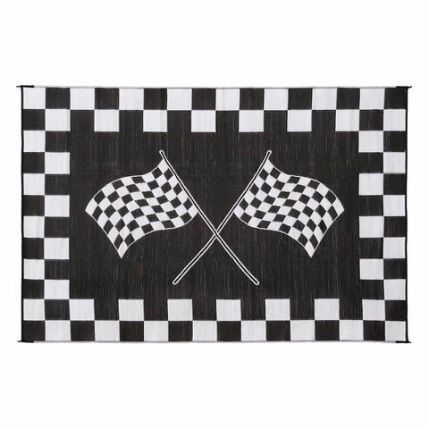Faulkner Finish Line 8x20 Patio Mat Black Side - Crossed Racing Flags Design | United RV Parts