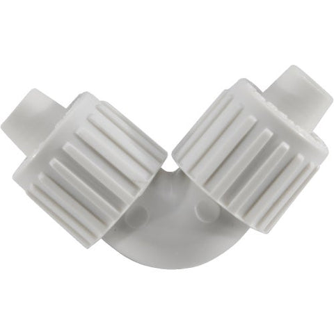 White Plastic Flair-It 3/8" PEX Elbow Coupler 06815 - Top Angle View | United RV Parts