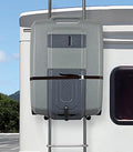 Grey Smart Tote 2 Portable Waste Tank Mounted on RV Ladder | United RV Parts