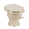 Bone Dometic 411 Low Profile RV Toilet 9610008262 - Front 3/4 View Seat Closed | United RV Parts