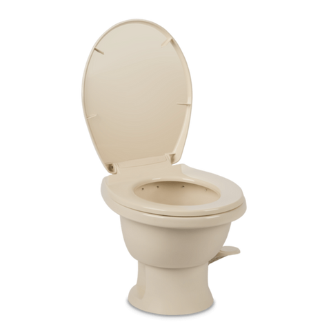 Bone Dometic 411 Gravity Flush RV Toilet - Seat Open Interior Bowl View | United RV Parts
