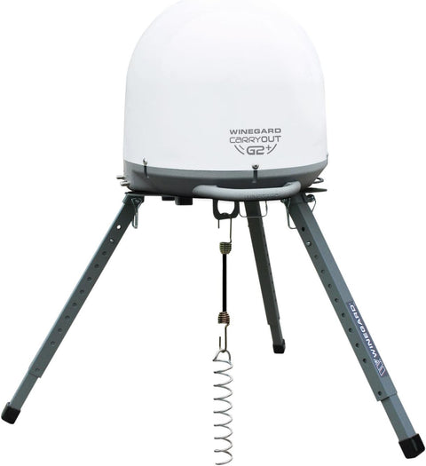 Winegard CarryOut G2+ Antenna on TR-1518 Tripod Mount - Angle View | United RV Parts