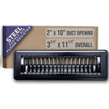Black Steel Floor Register A10-3366VP with Packaging Showing 2x10 Duct Specs - Product Detail | United RV Parts