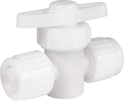 White Plastic Flair-It 1/2 Inch Straight Stop Valve - Side View | United RV Parts