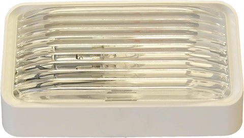 White LaSalle Bristol RV Porch Light GSAM4017 Clear Ribbed Lens - Front View | United RV Parts