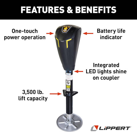 Lippert Smart Jack 643589 Features Diagram - LED Lights 3500 lb Capacity | United RV Parts