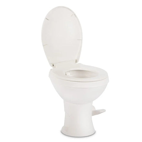 White Dometic 400 RV Toilet - Front View Open Seat | United RV Parts