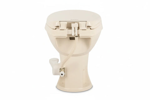 Bone Dometic 400 RV Toilet Rear Water Inlet and Flush Valve Detail - Back View | United RV Parts