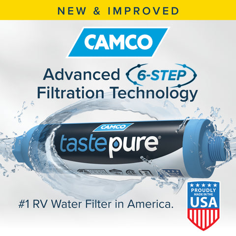 Camco Advanced 6-Step Filtration Technology Advertisement with USA Branding | United RV Parts