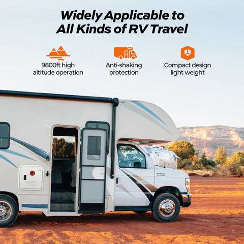 White Travel Trailer with Fogatti Water Heater - Desert Landscape | United RV Parts