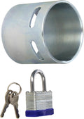 Silver Steel King Pin Locking Cup Set with Blue Padlock and Keys - Product Kit | United RV Parts