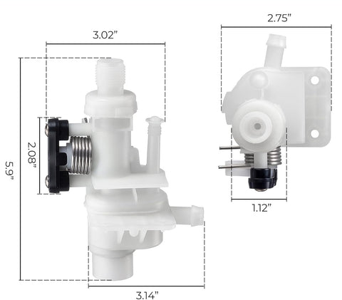Thetford RV Toilet Valve 31113 Dimensions - Technical Drawing | United RV Parts