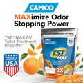 Camco TST MAX Citrus Scent Orange Package with Fresh Oranges - Marketing Shot | United RV Parts