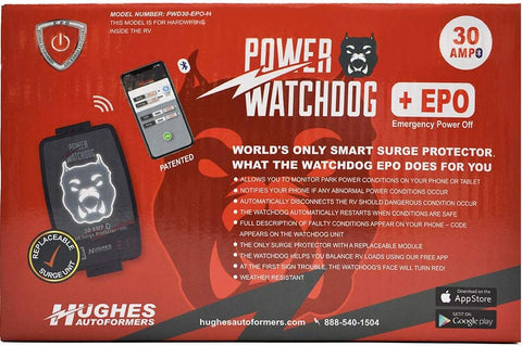 Hughes Auto Power Watchdog 30 Amp Bluetooth Surge Protector - Package Design | United RV Parts