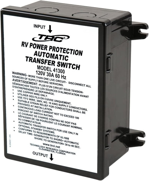 Black TRC 30 Amp Automatic Transfer Switch Model 41300 - Angled View | United RV Parts