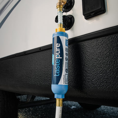 Camco TastePURE RV Water Filter Connected Under RV Exterior | United RV Parts