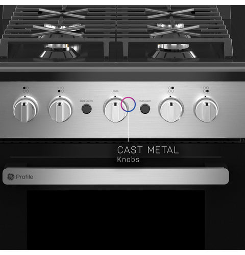 GE Profile PLS624RTSS RV Gas Range - Cast Metal Knobs and Control Panel Detail | United RV Parts