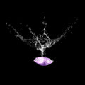 Lavender Camco TST RV Toilet Treatment Drop-In Packet Splashing into Water - Action Shot | United RV Parts
