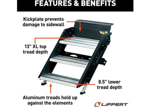 Lippert 791572 Solid Step Features Diagram - Aluminum Treads and Kickplate Detail | United RV Parts