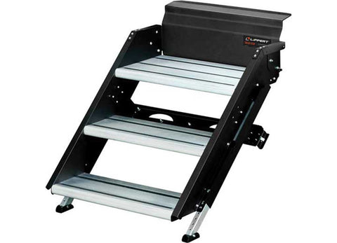 Black Metal Lippert 791572 Solid Step 26 Inch Triple RV Steps - Side Angle | United RV Parts