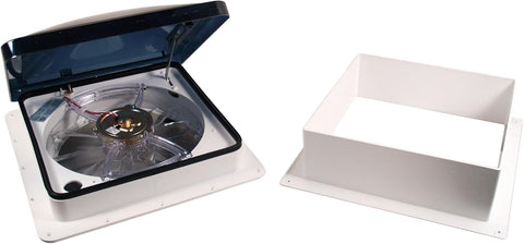 White Dometic Fantastic Fan 802250 with Open Lid - Side View | United RV Parts