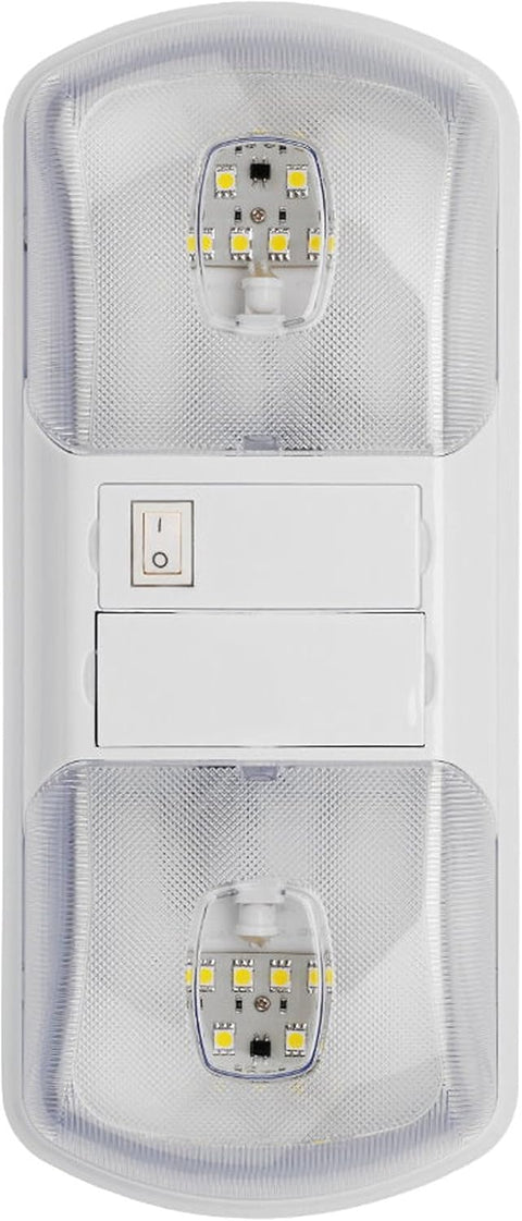 White AP Products LED Dual Dome Light - Side Profile View | United RV Parts
