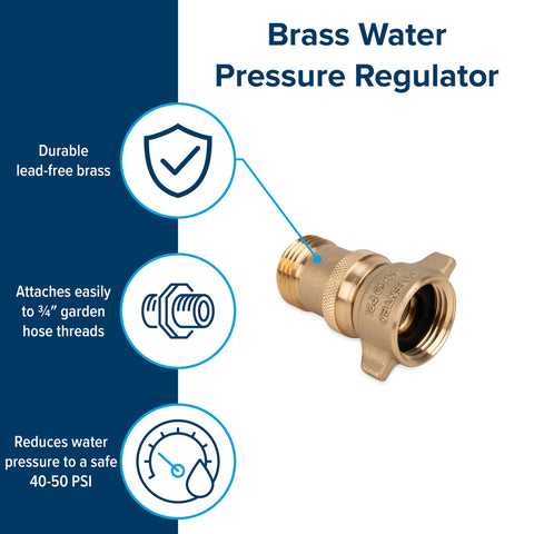Brass Water Pressure Regulator Benefits Infographic - Product Features | United RV Parts