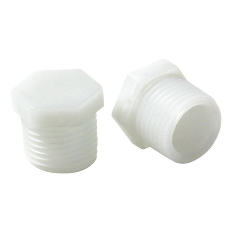 White Plastic Dometic Atwood Water Heater Drain Plugs 91857 - Side View | United RV Parts