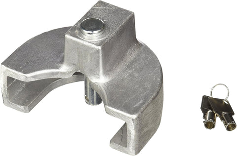Silver Cast Aluminum Trailer Coupler Lock with Keys - Front View | United RV Parts