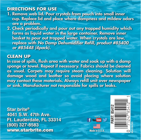 Star Brite No Damp 85412 Directions for Use Back Label - Usage Instructions | United RV Parts
