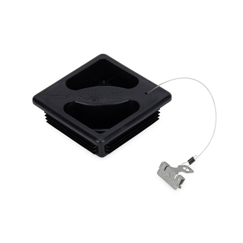 Black Camco RV Bumper Cap with Saver Cable - Angled View | United RV Parts
