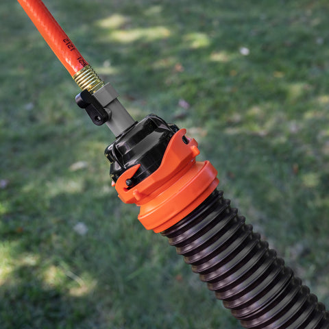 Orange RV Clean Out Hose with Black Corrugated Sewer Hose - Connection Detail | United RV Parts