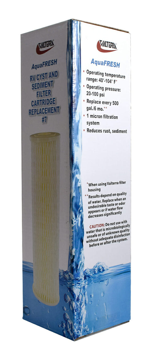 Valterra AquaFresh RV Cyst & Sediment Filter Cartridge Replacement - Packaging Side Angle | United RV Parts