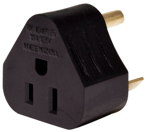 Black RV Power Adapter 30A Male to 15A Female - Outlet View | United RV Parts