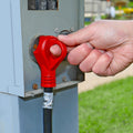 Valterra 30 Amp RV Power Cord A10-3025ED Plugged Into Campsite Pedestal Breaker Box - In-Use Lifestyle | United RV Parts