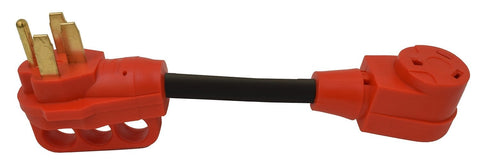 Red Valterra 50A Male to 30A Female RV Power Cord Dogbone Adapter - Side View | United RV Parts