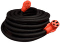 Black Rubber Valterra 50 Amp RV Extension Cord 50-Foot Coiled with Red Connectors - Front View | United RV Parts