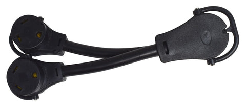 Black Valterra Y-Adapter 50A to Dual 30A - Female Outlet View | United RV Parts