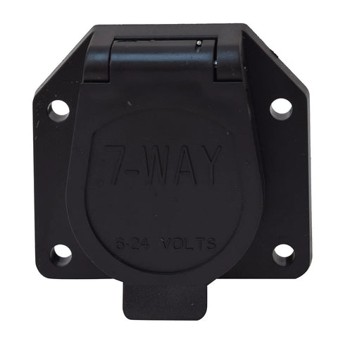 Black Valterra 7-Way Vehicle End Connector A10-7082 with Protective Cover - Front View | United RV Parts