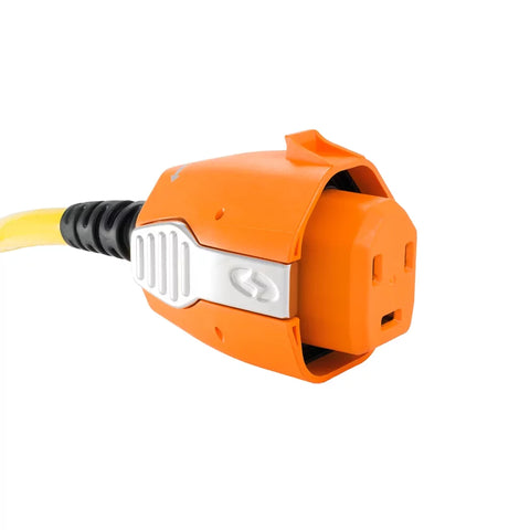 Orange SmartPlug 30 Amp RV Connector - Close-Up Face Detail with Yellow Power Cord | United RV Parts