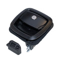 Black Metal RV Baggage Door Rotary Latch BLL-60301 with Strike Plate - Front View | United RV Parts